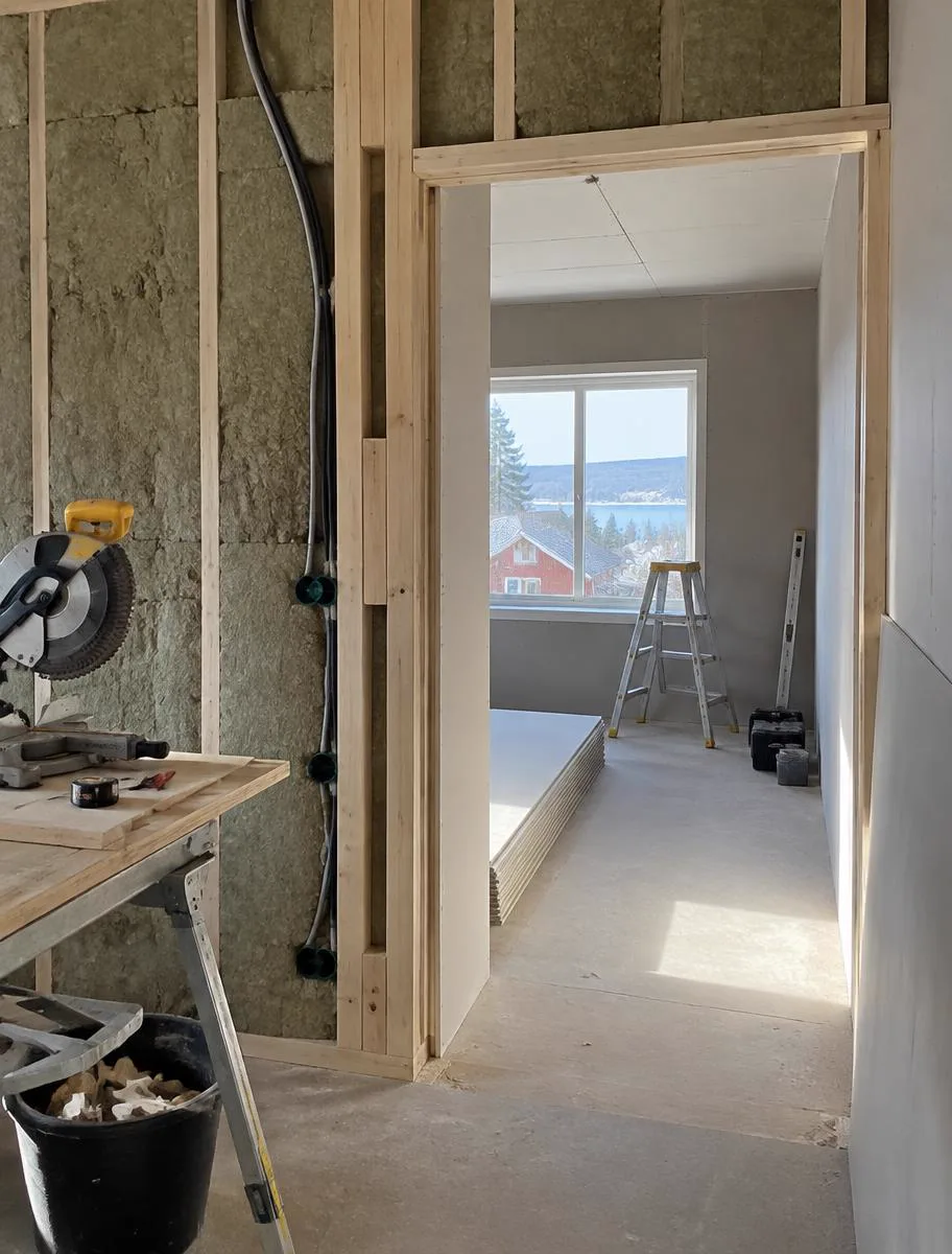 Innerväggar under renovering i Timrå